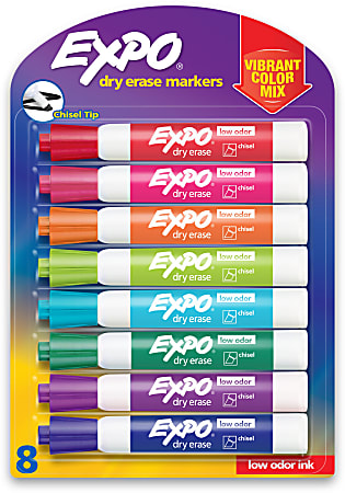 EXPO® Low-Odor Dry-Erase Markers, Chisel Point, Assorted Colors, Pack Of 8