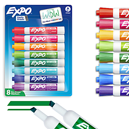 EXPO® Low-Odor Dry-Erase Markers, Chisel Point, Assorted Vibrant Colors, Pack Of 8