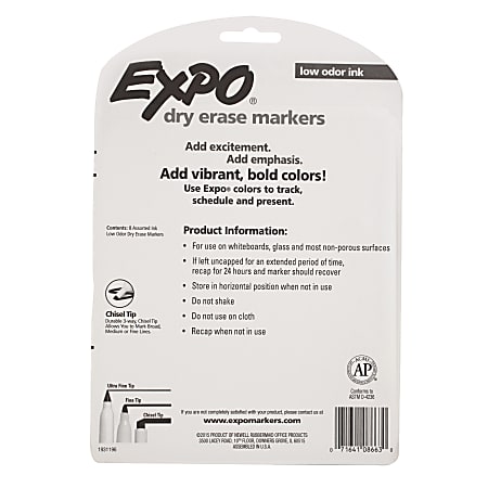 EXPO Low Odor Dry Erase Markers Fine Point Assorted Colors Pack Of 8 -  Office Depot