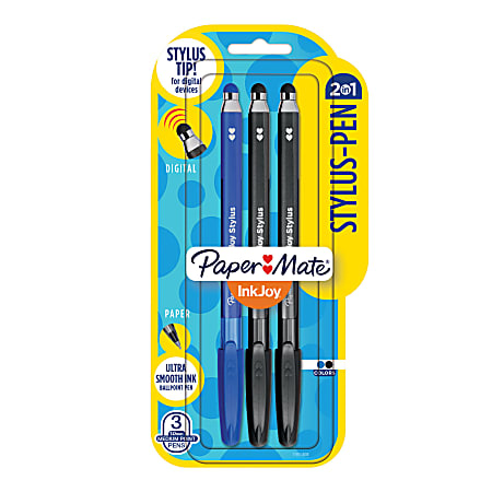 Paper Mate® InkJoy® 100ST 2-In-1 Ballpoint Stylus Pens, Bold Point, 1.0 mm, Assorted, Pack Of 3
