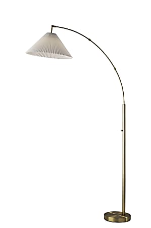 Adesso Delaney Arc Floor Lamp, 76”H, Off-White Shade/Antique Brass Base