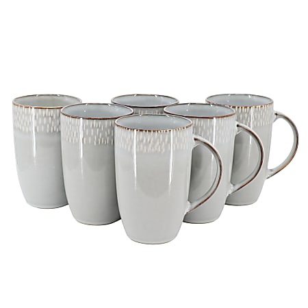 Meritage Jasper 6-Piece Stoneware Tall Latte Cup Set, 22 Oz, Gray