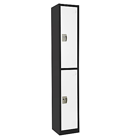 Alpine 2-Tier Steel Lockers, 72”H x 15”W x 15”D, Black/White, Set Of 2 Lockers