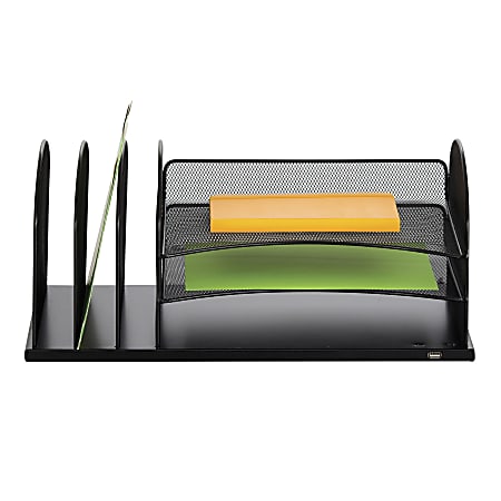 Safco® USB Powered Onyx™ Mesh Desk Organizer, 3 Horizontal/3 Upright Sections, Black