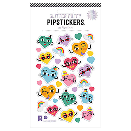 Pipsticks Puffy Stickers, 4" x 6", Huggable Hearts Glitter