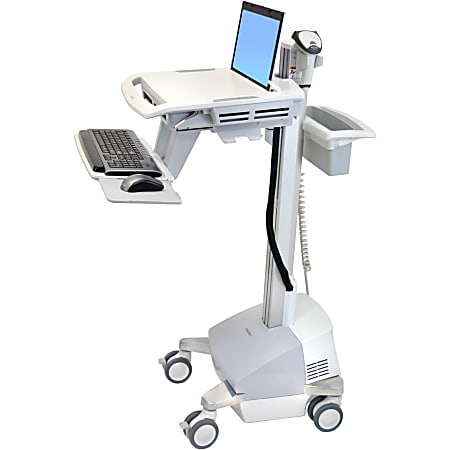 Ergotron StyleView EMR Cart with LCD Pivot, SLA Powered - 35 lb Capacity - 4 Casters - Plastic, Aluminum, Zinc Plated Steel - 22.4" Width x 31" Depth x 65.1" Height - Gray, White, Polished Aluminum