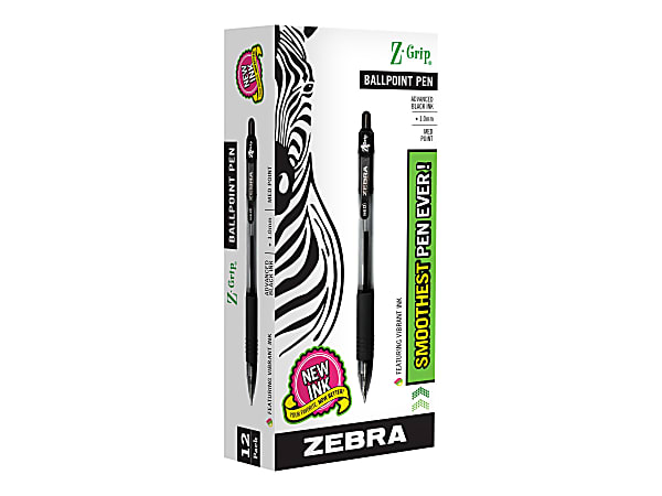 Zebra Z Grip Retractable Ballpoint Pens Medium Point 1.0 mm Clear Barrel  Black Ink Pack Of 12 - Office Depot