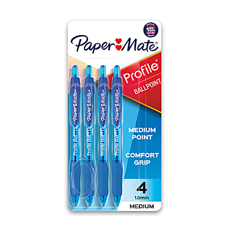 Paper Mate Ballpoint Pen, Profile Retractable Pen, Medium Point (1.0mm), Blue, 4 Count