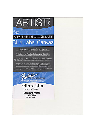 Fredrix Blue Label Ultra-Smooth Pre-Stretched Artist Canvases, 11" x 14" x 11/16", Pack Of 2