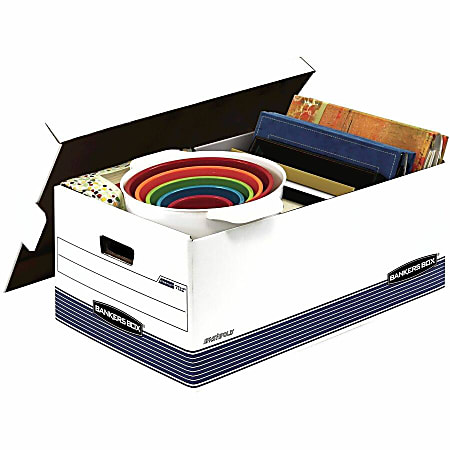 Bankers Box® Stor/File™ Medium-Duty Storage Boxes, Legal Size, 24" x 15" x 10", White/Blue, Case Of 4 - 70205