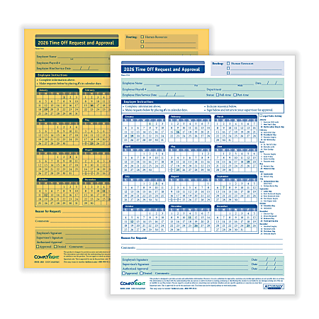 ComplyRight® 2026 Time Off Request And Approval Forms, 2-Part, 8 1/2" x 11", White, Pack Of 50