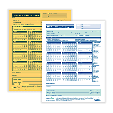 ComplyRight 2024 Time Off Request And Approval Forms, 2-Part, 8 1/2" x 11", White, Pack Of 50