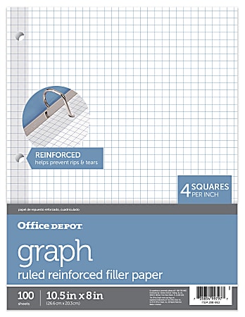 Office Depot® Brand Reinforced Filler Paper, 8" x 10-1/2", Quadrille Ruled, White, Pack Of 100 Sheets