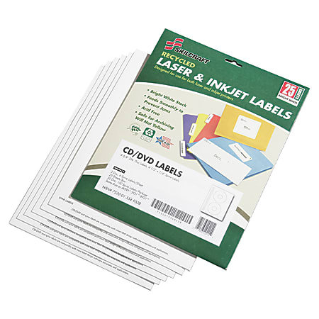 Laser CD/DVD Matte Labels, NSN5549538, 100% Recycled, Pack Of 50 (AbilityOne 7530-01-554-9538)