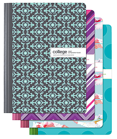 Office Depot® Brand Fashion Composition Notebook, 7 1/2" x 9 3/4", 1 Subject, College Ruled, 80 Sheets, Assorted Designs (No Design Choice)