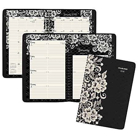 AT-A-GLANCE® Lacey 13-Month Weekly/Monthly Planner, 5 1/2" x 8 1/2", Black/White, January 2018 to January 2019 (541-200-18)