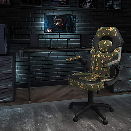 Flash Furniture Gaming Desk And Racing Chair Set With Cup Holder, Headphone Hook and Monitor/Smartphone Stand, Camouflage