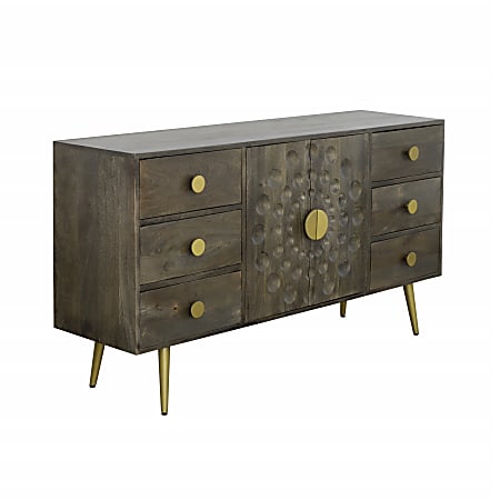 Coast to Coast Brooklyn Contemporary Mango Wood and Iron 2-Door Credenza, 31”H x 57"W x 16"D, Chamberline Gray/Gold