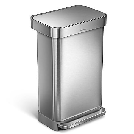 simplehuman® Rectangular Step Can With Liner Pocket, 12 Gallons, Brushed Stainless Steel