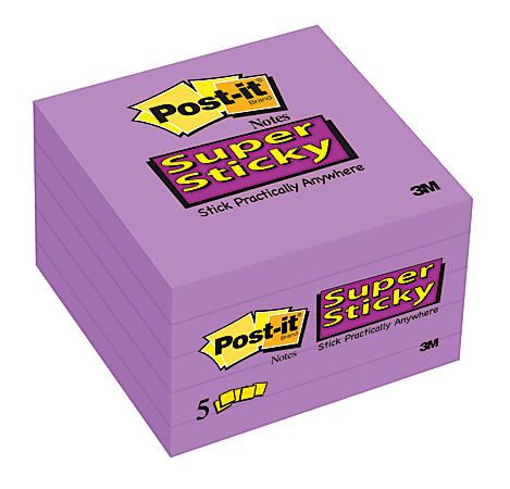 Post-it® Super Sticky Notes, 3" x 3", Concord Grape, 90 Sheets Per Pad, Pack Of 5 Pads