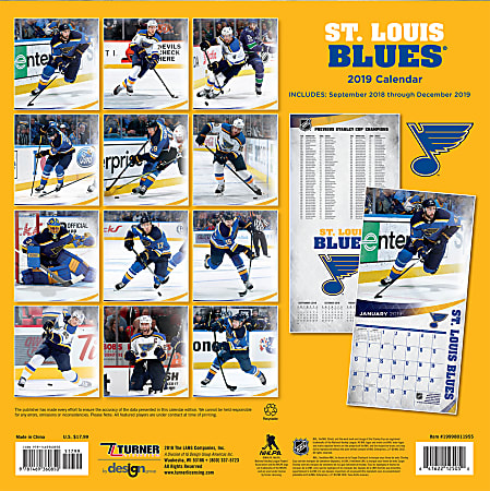 19998051469 Turner 1 Sport St Louis Blues 2019 Box Calendar Desk Calendar 