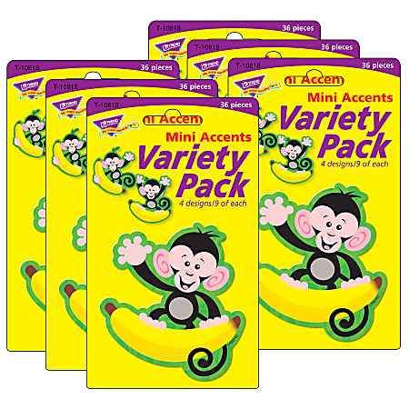 TREND Mini Accents, 3”, Monkeys And Bananas, 36 Accents Per Pack, Set Of 6 Packs