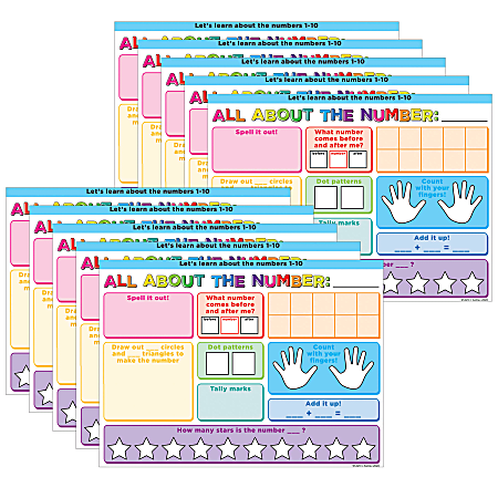 Ashley Productions Smart Poly PosterMat Pals Space Savers, 13" x 9-1/2", All About The Number, Pack Of 10 Pieces