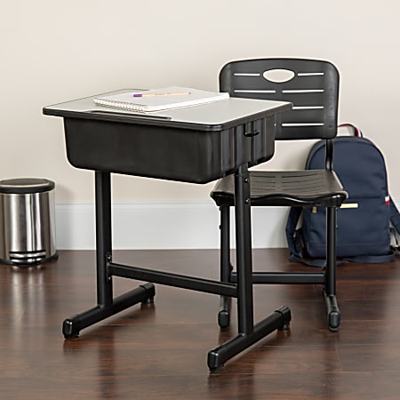 Flash Furniture Adjustable Pedestal Frame Student Desk And Chair, Gray