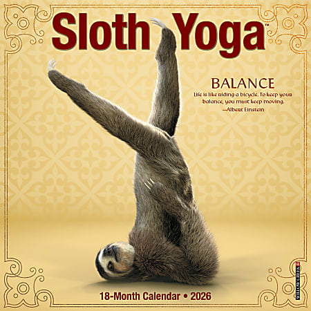 2026 Willow Creek Press Monthly Mini Wall Calendar, 7" x 7", Sloth Yoga, January To December, 53768