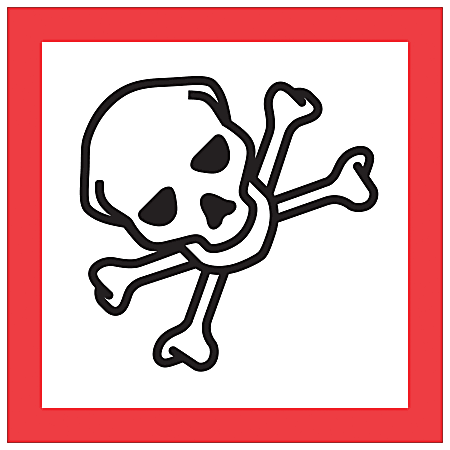 Tape Logic® Pictogram Labels, DL4248, Skull And Crossbones, Square, 2" x 2", Red/White/Black, Roll Of 500