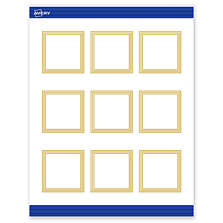 Avery® Print-To-The-Edge Cards With Sure Feed® Technology, S00-DHP-PRMWC10, Square, 2-1/2" x 2-1/2", Matte White, Preprinted Multi-Lined Gold Border Design, Pack Of 90