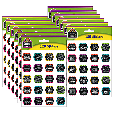 Teacher Created Resources® Stickers, Chalkboard Brights, 120 Stickers Per Pack, Set Of 12 Packs