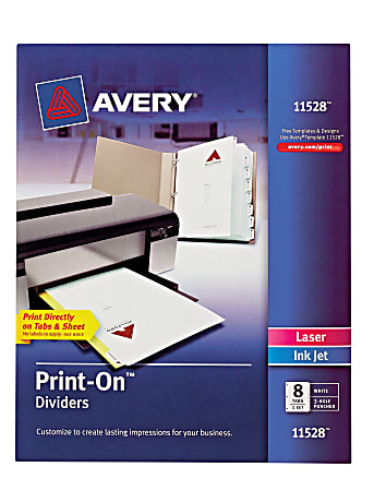 Avery® Customizable Print-On™ Dividers, 8 1/2" x 11", 8-Tab, White, 1 Set