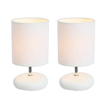 Simple Designs Stonies Small Stone Look Table Bedside Lamp, 10.24"H, White, 2pk