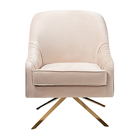 Baxton Studio Kira Velvet Lounge Chair, Light Beige/Gold