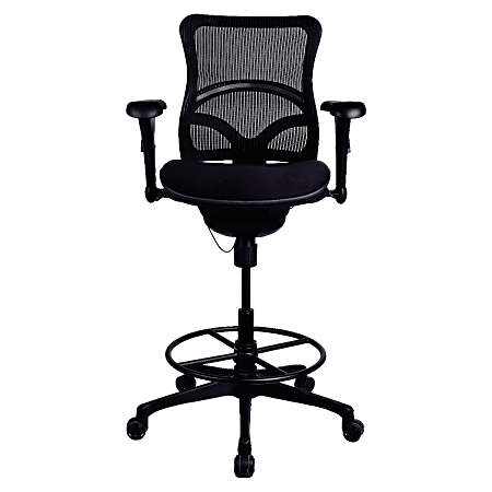 Lorell® Mesh Mid-Back Fabric Seat Stool, Black