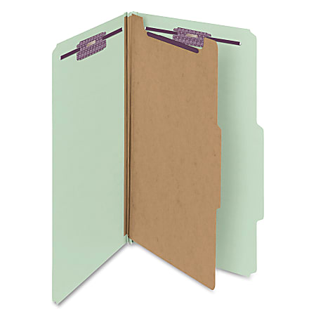Smead® Classification Folders, Pressboard With SafeSHIELD® Fasteners, 1 Divider, 2" Expansion, Legal Size, 60% Recycled, Gray/Green, Box Of 10