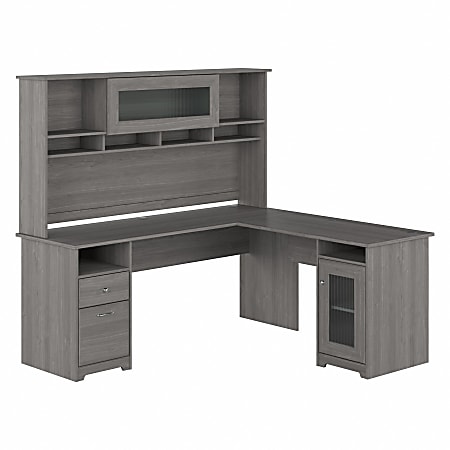 Bush® Furniture Cabot 72"W L-Shaped Computer Desk With Hutch And Storage, Modern Gray, Standard Delivery