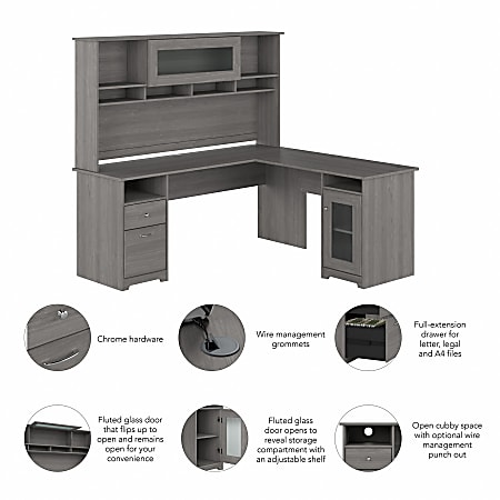 Bush Furniture Cabot 72 W L Shaped Computer Desk With Hutch And Storage ...