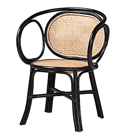 bali & pari Palesa Rattan Dining Accent Chair, Black/Natural Brown