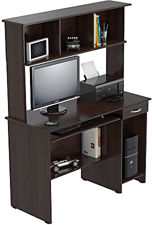 Inval Computer Workcenter With Hutch, Espresso-Wengue