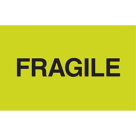 Tape Logic® Preprinted Shipping Labels, DL2421, "Fragile", 3" x 5", Fluorescent Green, 500 Per Roll