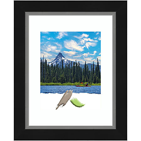Amanti Art Rectangular Narrow Picture Frame, 14” x 17" With Mat, Eva Black Silver