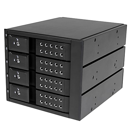 StarTech.com 4 Bay Aluminum Trayless Hot Swap Mobile Rack Backplane for 3.5in SAS II/SATA III - 6 Gbps HDD - Connect and hot swap four 3.5in SATA III or SAS II hard drives to your computer system in three 5.25" bays, with support for SATA 6 Gbps