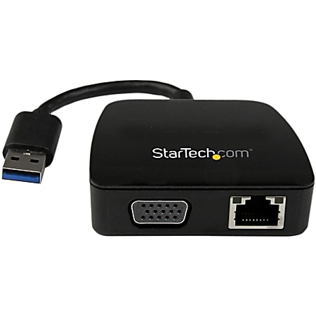 StarTech.com Travel Adapter for Laptops - VGA and Gigabit Ethernet - USB 3.0 - Portable Universal Laptop Mini Docking Station - for Notebook/Desktop PC - USB 3.0 - Network (RJ-45) - VGA - Black - Wired - for Notebook/Desktop PC - USB 3.0