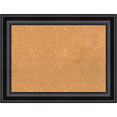 Amanti Art Rectangular Non-Magnetic Cork Bulletin Board, Natural, 34” x 26”, Grand Black Plastic Frame