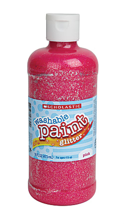 Scholastic Washable Glitter Tempera Paint, 16 Oz, Pink