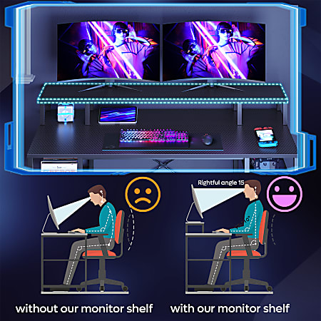 Bestier 56 W Student Desk With Monitor Stand Storage Shelf Black Carbon ...