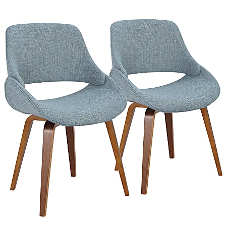 LumiSource Fabrico Chairs, Blue Noise Seat/Walnut Frame, Set Of 2 Chairs