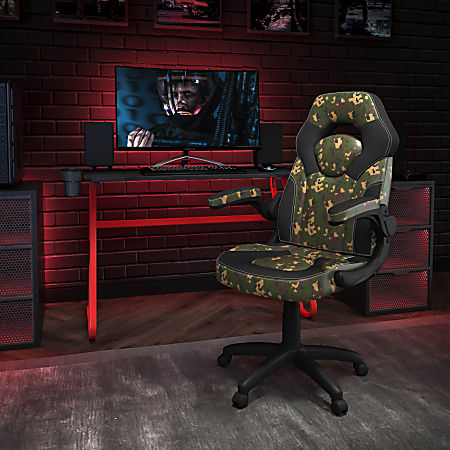 Flash Furniture Gaming Desk And Racing Chair Set With Cup Holder And Headphone Hook, Camouflage